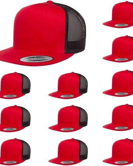 Yupoong 5-Panel YP Classic Trucker Cap | High Profile Flat Visor Snapback | OSFM | Bulk Packs Available
