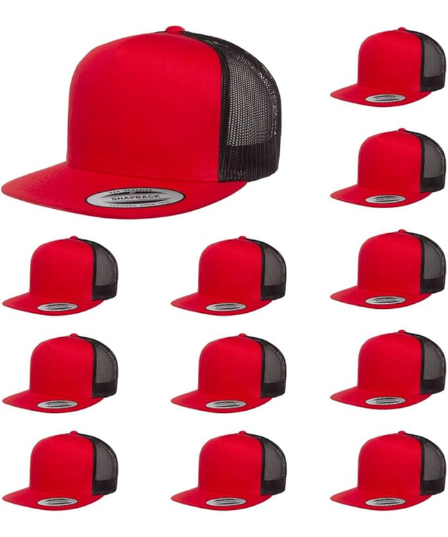 Yupoong 5-Panel YP Classic Trucker Cap | High Profile Flat Visor Snapback | OSFM | Bulk Packs Available