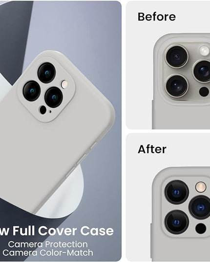 FireNova Designed for iPhone 15 Pro Max Case, Silicone Upgraded [Camera Protection] Phone Case with [2 Screen Protectors], Soft Anti-Scratch Microfiber Lining Inside, 6.7 inch, Natural Titanium