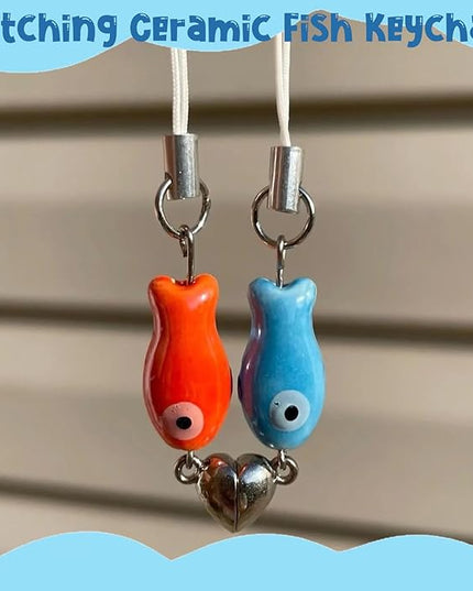 Agromusk Matching Phone Charms,Cute Ceramic Fish Matchaing Keychains Heart Strap Matching Couples Stuff Valentines Day Gifts