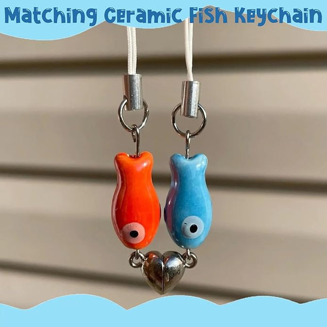 Agromusk Matching Phone Charms,Cute Ceramic Fish Matchaing Keychains Heart Strap Matching Couples Stuff Valentines Day Gifts