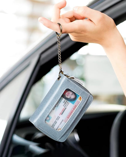 TFKGS Credit Card Holder for Women RFID Wallet Leather Womens Wallet with Zipper Blocking Keychain Card Accordion Wallets Gifts for Women Blue