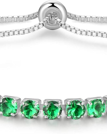 Valentines Day Gifts Sterling Silver Birthstone Tennis Bracelets for Women 4mm Tennis Bolo Bracelet Fashion Jewelry Birthday Gifts for Women Wife Mom Her | Adjustable Size 9"