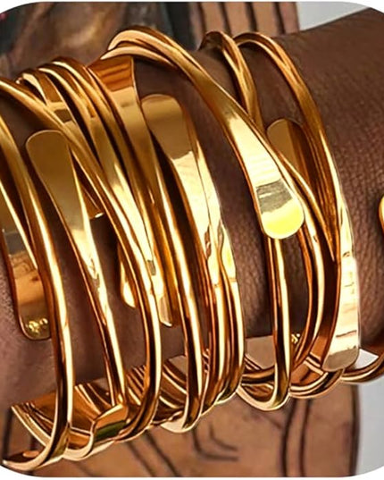 ÌF ME Gold Bangle Bracelets for Women, Indian Bangles Stackable Set, Multi Layer Textured 14K Gold Plated Chunky Bracelets Boho Jewelrys Set