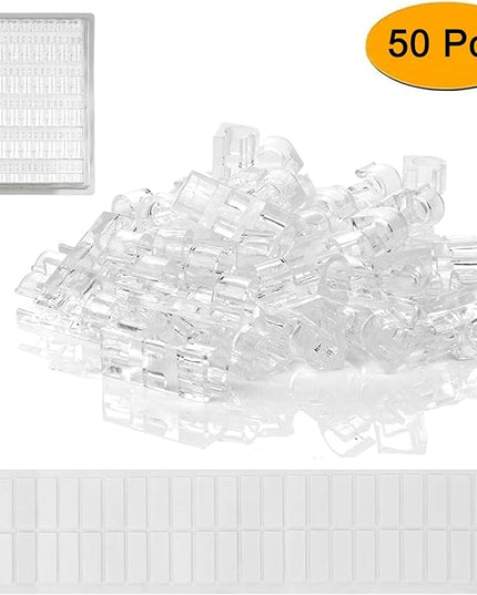 SOULWIT 50 Pcs Self Adhesive Cable Management Clips, Cable Organizers Sticky Wire Clips Cord Holder for TV PC Laptop Ethernet Cable Desktop Home Office (Transparent)