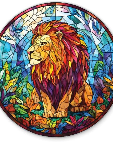 Stained Glass Lion Sticker - 5" Laptop Sticker - Waterproof Vinyl for Car, Phone, Water Bottle - Colorful Mosaic Style Decal