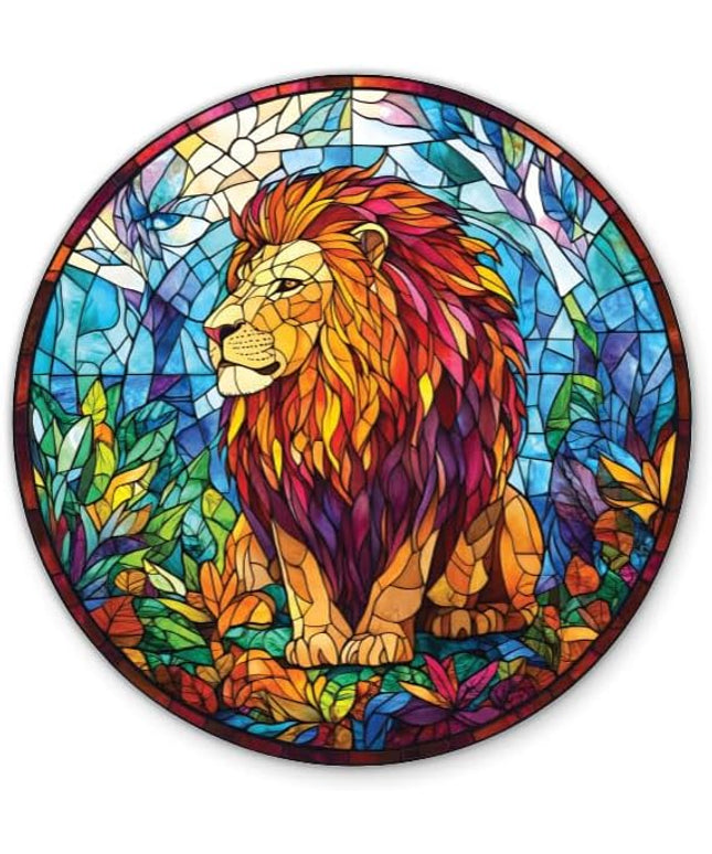 Stained Glass Lion Sticker - 3" Laptop Sticker - Waterproof Vinyl for Car, Phone, Water Bottle - Colorful Mosaic Style Decal