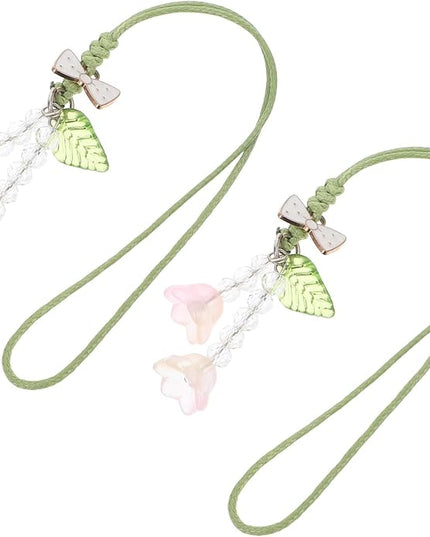 2Pcs Flower Tulip Bow Phone Strap Key Chain for Women Teens, Small Wrist Lanyard Cell Phone Charm Decoration, Orange Color for Mobile and Car Accessories