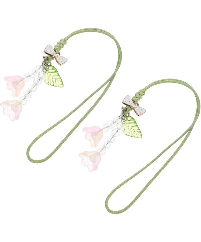 2Pcs Flower Tulip Bow Phone Strap Key Chain for Women Teens, Small Wrist Lanyard Cell Phone Charm Decoration, Orange Color for Mobile and Car Accessories