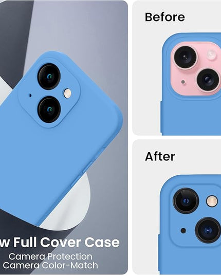 FireNova Designed for iPhone 15 Case, Silicone Upgraded [Camera Protection] Phone Case with [2 Screen Protectors], Soft Anti-Scratch Microfiber Lining Inside, 6.1 inch, Blue