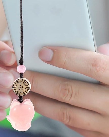 Mikikit Fox Phone Chain Pendant for Women Pink Animal Key Decoration and Small Phone Charm Hanging Accessory Creative Bag Pendant and Keys