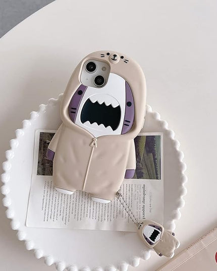 Case for iPhone 11,Cute 3D Kawaii Phone Cases Funny Sweater Shark Cartoon Cover with Keychain Soft Silicone Gel Drop Protection Case Women Girls for iPhone 11