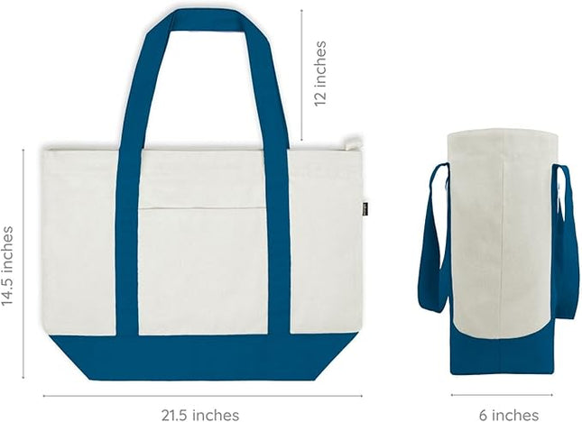 Eco Right Canvas Tote Bag for Women with Zip & Inner Pocket, 100% Organic Cotton Tote Bags for Men, Shopping, Beach
