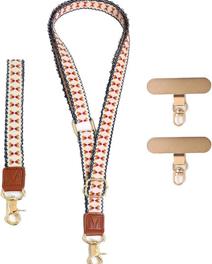 LEMEDE Phone Charm Lanyard, Gold Buckle Adjustable Crossbody and Wrist Strap with 2pcs 360-Degree Rotatable Phone Pad