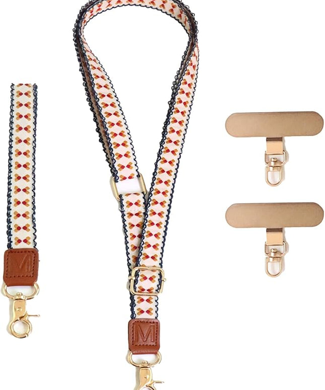 LEMEDE Phone Charm Lanyard, Gold Buckle Adjustable Crossbody and Wrist Strap with 2pcs 360-Degree Rotatable Phone Pad