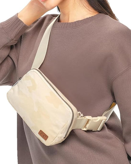 C.C Belt Bag for Women – Quilted Fanny Pack Crossbody Waist Bag with Adjustable Strap, Fashion Gift Idea (Camo beige)