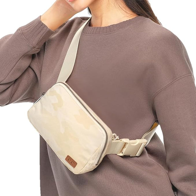 C.C Belt Bag for Women – Quilted Fanny Pack Crossbody Waist Bag with Adjustable Strap, Fashion Gift Idea (Camo beige)