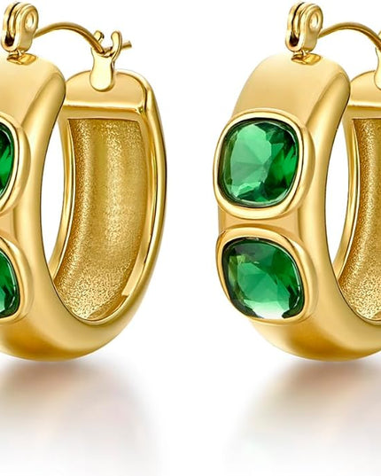 18K Gold Plated Chunky Hoop Earrings for Women Fashion Thick Gold Hoops Set Jewelry for Birthday Christmas Gifts