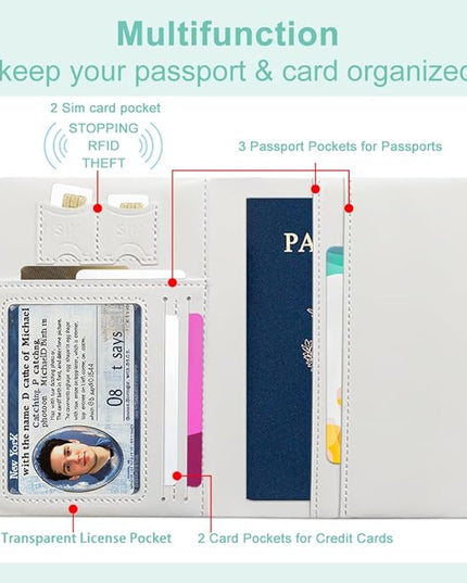PU Leather Passport Holder Cover 5.9×4.3 Inch with Credit Card Slot and Boarding Pass Slot Combo Blocking Passport Holder Wallet Cover Case for Travel Boarding Essentials (Heart)
