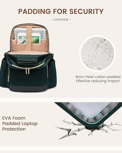 LOVEVOOK Laptop Backpack for Women with Pouch Pocket for Large Capacity Cup,18 Inch Laptop Computer Bag Travel Backpack Purse,Waterproof Work Business Backpack College Teacher Bags,Dark Green