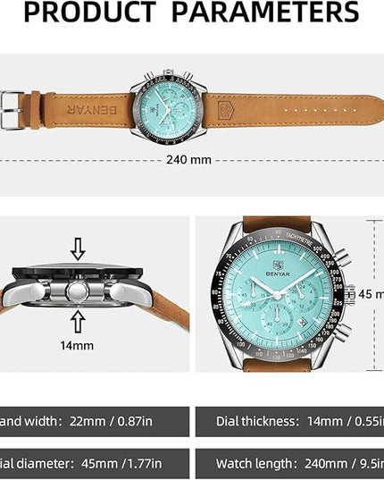 BY BENYAR Watch for Men Analog Quartz Chronograph Waterproof Luminous Designer Mens Wrist Watches Business Work Sport Casual Dress Watch with Silicone Strap Elegant Gifts for Men