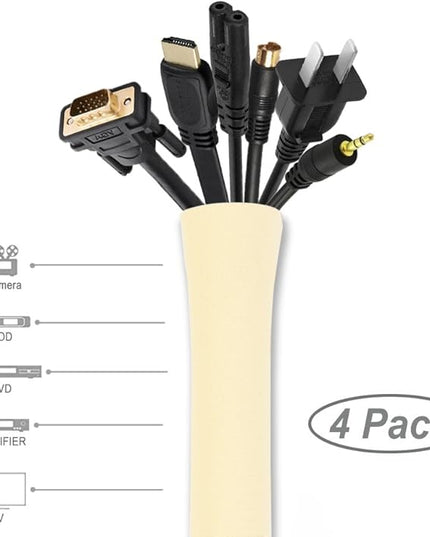 JOTO 4 Pack Cable Management Sleeve, 19-20 Inches Cord Organizer System with Zipper for TV Computer Office Home Entertainment, Flexible Cable Sleeve Wrap Cover Wire Hider System -Beige