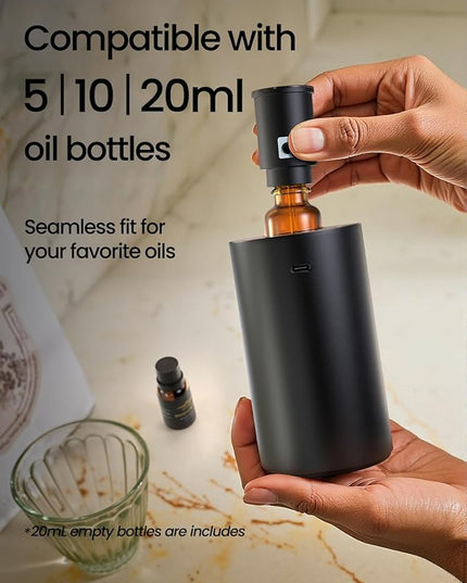 Waterless Essential Oil Diffuser, Rechargeable Scent Diffusers with 3 Mist Levels & Timers, Portable Aromatherapy Diffuser for Home Car Room Studio Office, Black Metal 2 Pack