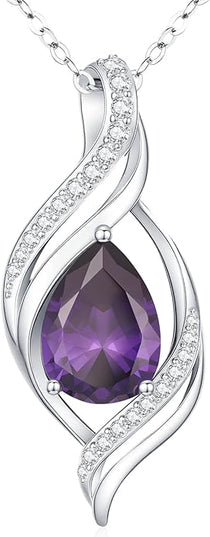 Birthstone Necklace gift for Women S925 Sterling Silver Teardrop with Cubic Zirconia- Birthday Jewelry gift for her, Girlfriend, Wife, Mom on Birthday, Anniversary