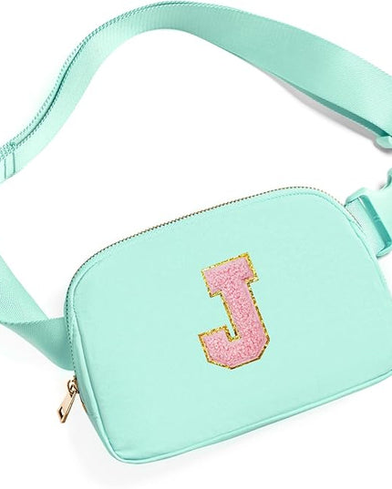Gitus Belt Bag Fanny Pack Crossbody Bags with Initial Letter Patch Cute Stuff Birthday Gifts for Teenager Girls Trendy Preppy Stuff for Teen Girls Cool Stuff for Teens (Mint Green-J)