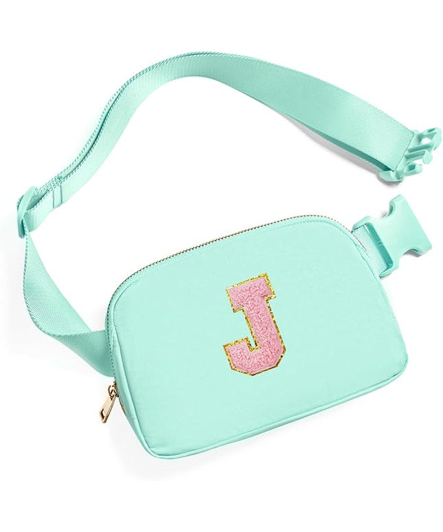 Gitus Belt Bag Fanny Pack Crossbody Bags with Initial Letter Patch Cute Stuff Birthday Gifts for Teenager Girls Trendy Preppy Stuff for Teen Girls Cool Stuff for Teens (Mint Green-J)