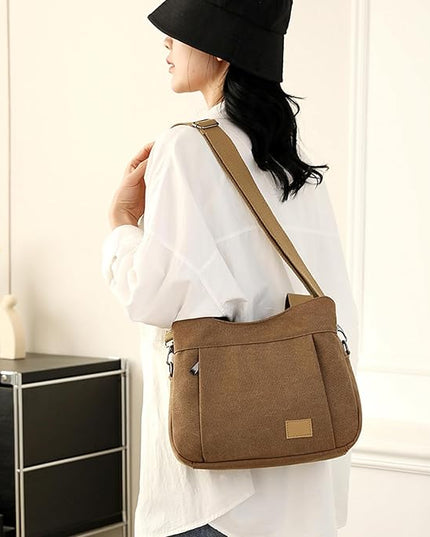 Sunshinejing Women's Canvas Purse Small Shoulder Tote Work Crossbody Bag Multi-pocket Handbag