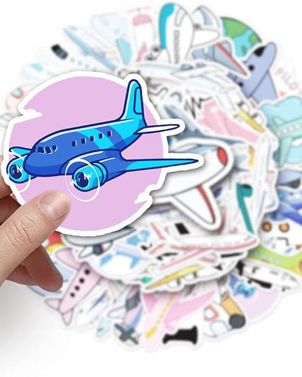 Cartoon Airplane Vinyl Stickers, 50 PCS Waterproof Cartoon Aircraft Decals for Laptops, Scrapbooking, Notebooks, Water Bottles, Suitcases, Phones & DIY Decor