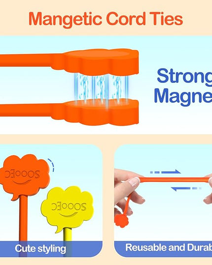SOOOEC Magnetic Cable Ties, 24 Pack 7.2" Magnetic Cord Organizer Cute Cloud Design, Reusable Silicone Twist Ties with Strong Magnet for Bundling and Cable Management, Fridge Magnets, Assorted Colors.