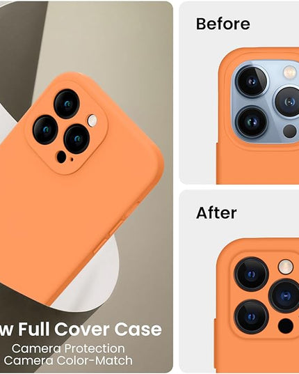 FireNova Designed for iPhone 13 Pro Case, Silicone Upgraded [Camera Protection] Phone Case with [2 Screen Protectors], Soft Anti-Scratch Microfiber Lining Inside, 6.1 inch, Kumquat