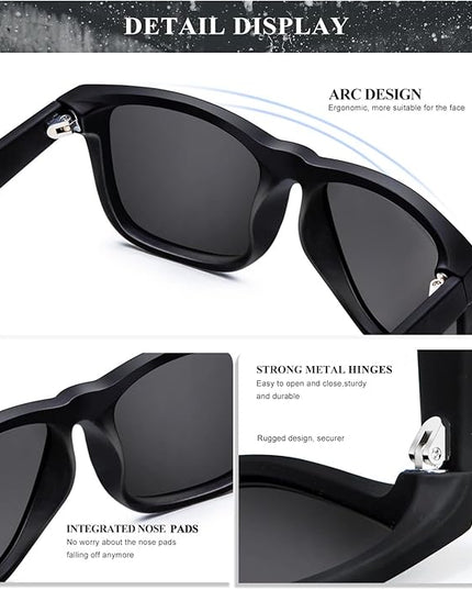 KALIYADI Sunglasses Men Polarized Sun glasses for Mens Womens Classic Matte Black Frame UV Protection 3pack