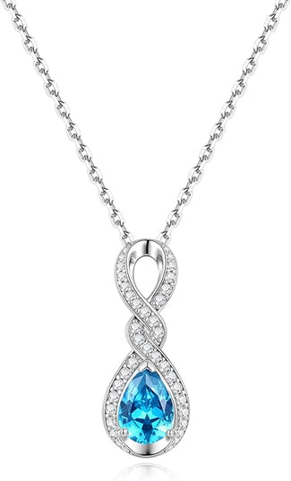 FANCIME Infinity Embrace Birthstone Necklaces for Women Fine Jewelry Sterling Silver Dainty Infinity Pendant Anniversary Birthday Christmas Gifts for Her Wife Mom Daughter