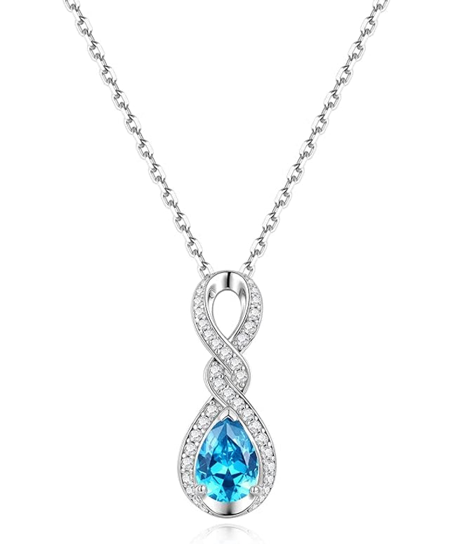 FANCIME Infinity Embrace Birthstone Necklaces for Women Fine Jewelry Sterling Silver Dainty Infinity Pendant Anniversary Birthday Christmas Gifts for Her Wife Mom Daughter