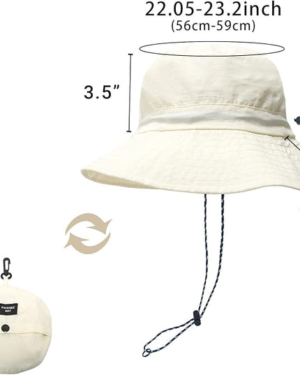 PFFY Quick Dry Waterproof Packable Bucket Hat for Women Men Outdoor Sun Hats with Detachable Chin Strap
