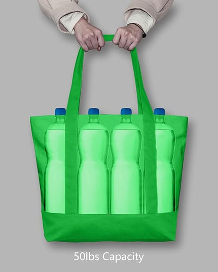 TOPDesign 1-Pack Canvas Tote Bag with an External Pocket, Reusable Grocery Shopping Bag, Top Zipper Closure, Daily Essentials (Lime Green)
