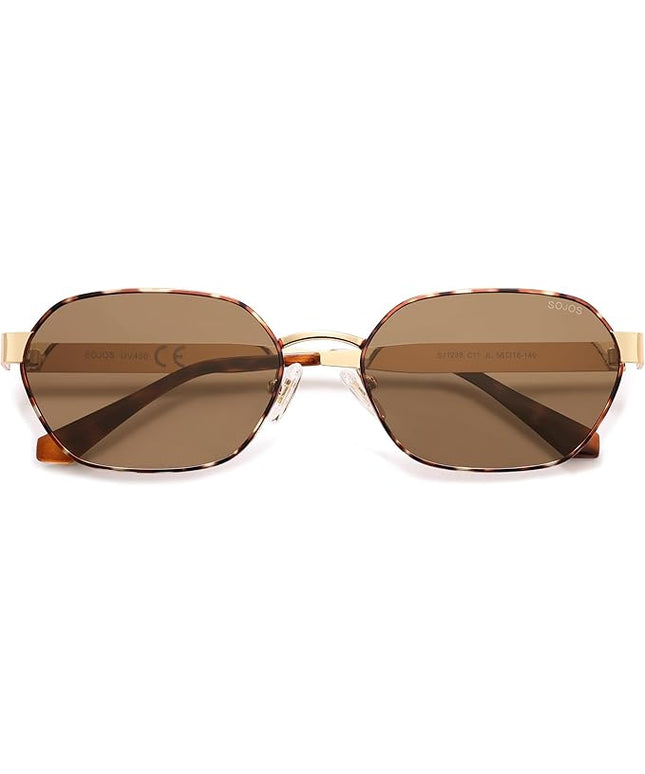 SOJOS Trendy Polarized Hexagon Sunglasses for Women Men, UV400 Retro Rectangle Shades SJ1238
