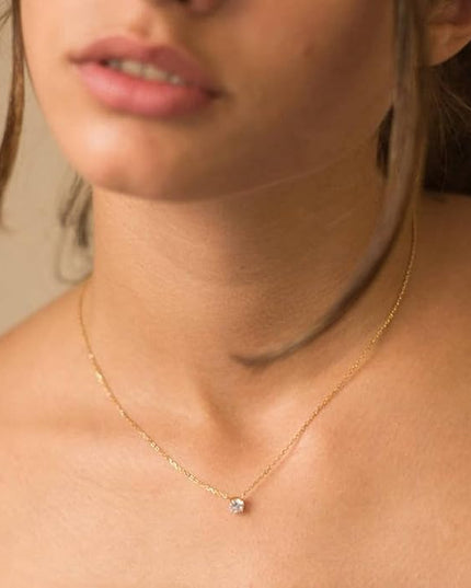 Tewiky Dainty 14k Gold Plated/Silver Cubic Zirconia Necklaces for Women, Simple CZ Jewelry Necklaces Trendy Gifts