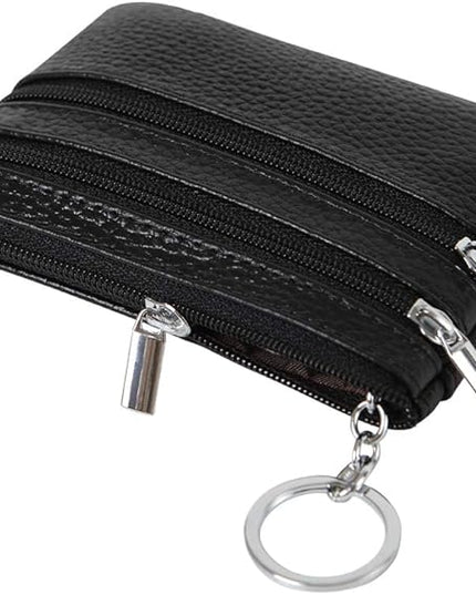 Women's Genuine Leather Coin Purse Mini Pouch Change Wallet with Keychain