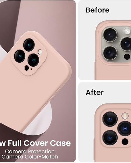 FireNova Designed for iPhone 16 Pro Case, Silicone Upgraded [Camera Protection] Phone Case with [2 Screen Protectors], Soft Anti-Scratch Microfiber Lining Inside, 2024, Pinksand