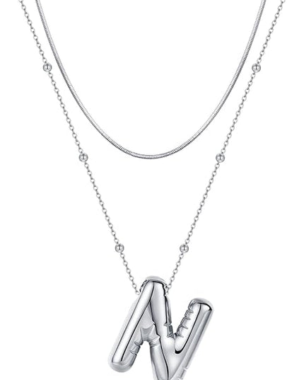 LUCA SMITH Initial Necklaces for Women, Dainty Balloon Bubble Letter, Name Letter Alphabet Pendant Layered Choker Chain Jewelry Gift
