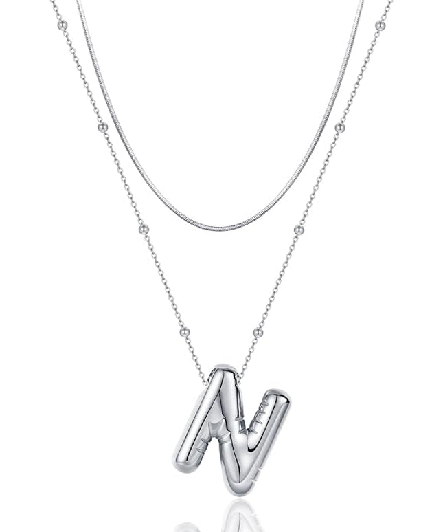 LUCA SMITH Initial Necklaces for Women, Dainty Balloon Bubble Letter, Name Letter Alphabet Pendant Layered Choker Chain Jewelry Gift