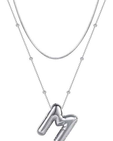 LUCA SMITH Initial Necklaces for Women, Dainty Balloon Bubble Letter, Name Letter Alphabet Pendant Layered Choker Chain Jewelry Gift