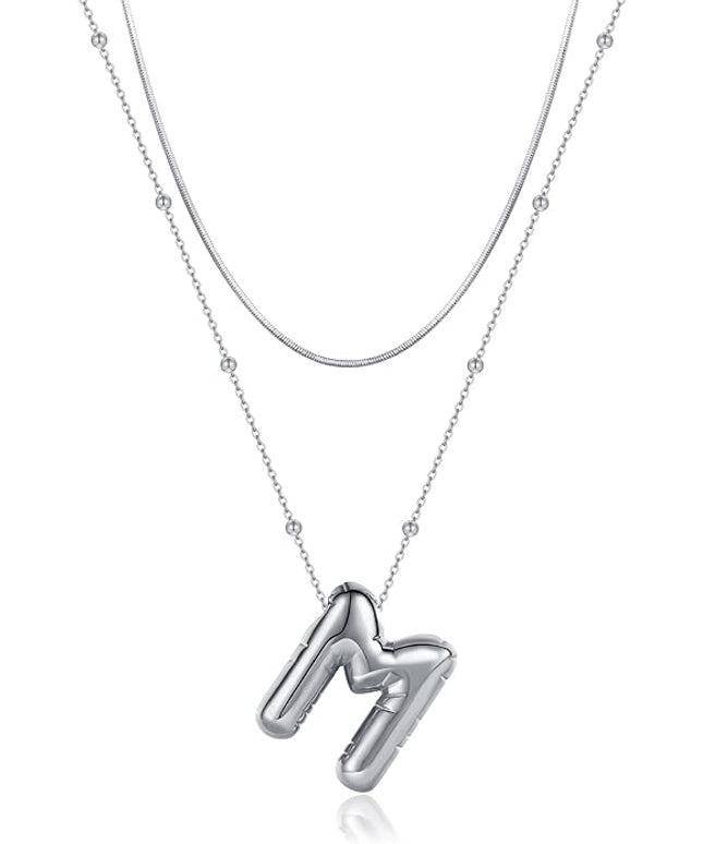 LUCA SMITH Initial Necklaces for Women, Dainty Balloon Bubble Letter, Name Letter Alphabet Pendant Layered Choker Chain Jewelry Gift