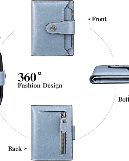 FALAN MULE Small Wallet for Women Leather Bifold Compact RFID Blocking Small Womens Wallet