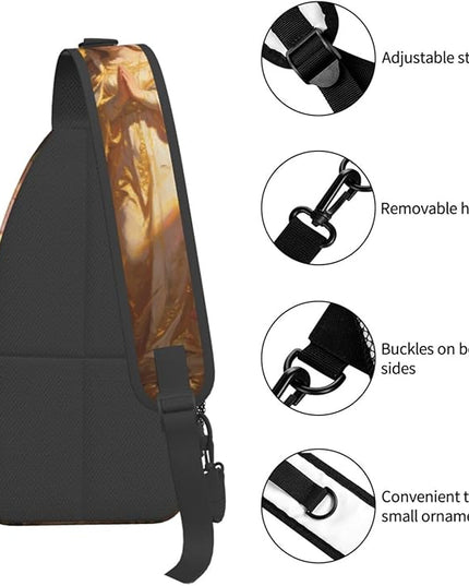 Our Lady of Guadalupe Sling Bag Crossbody Bags Clovers Chest Bag for Travel Hiking for Men Women Golden Mary 7