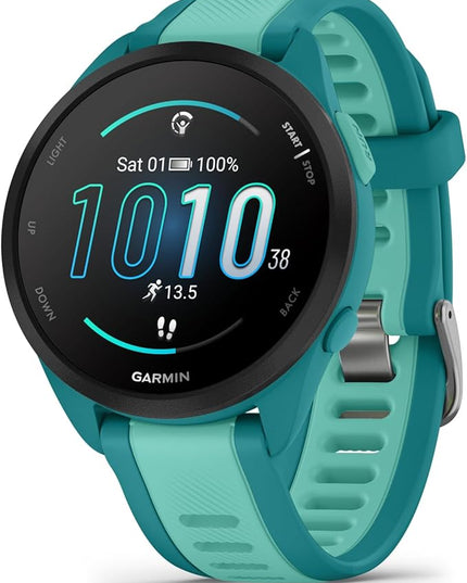 Wearable4U - Garmin Forerunner 165 Music Running Smartwatch, Colorful AMOLED Touchscreen, Training Metrics and Recovery Insights Includes PowerPack and Adapters Bundle, Turquoise/Aqua